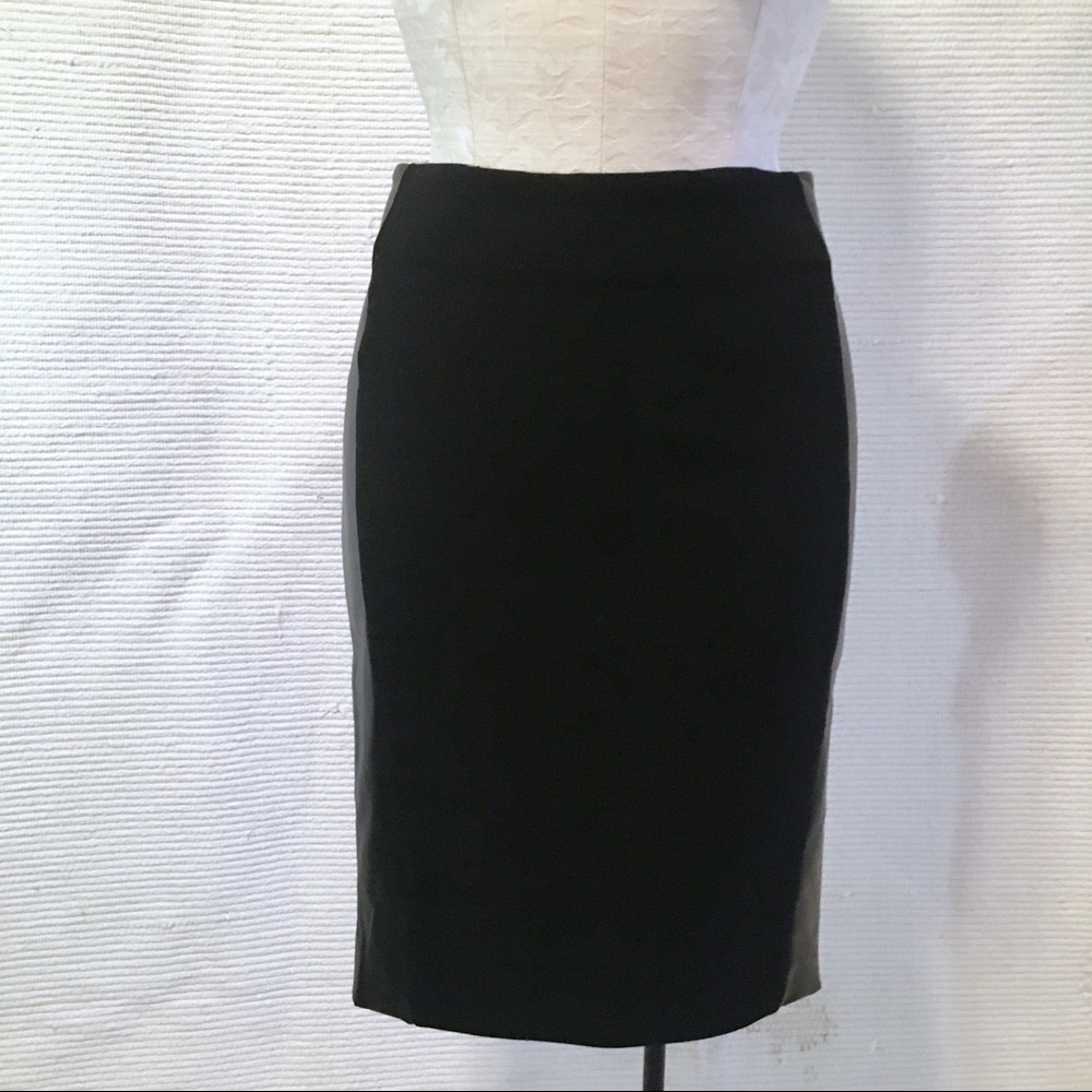 Balenciaga Leather Wool Stretch Pencil Midi Skirt